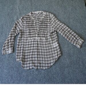 Joie Women's Plaid Pintuck Button Down Long Sleeve Top‎ Blouse - M